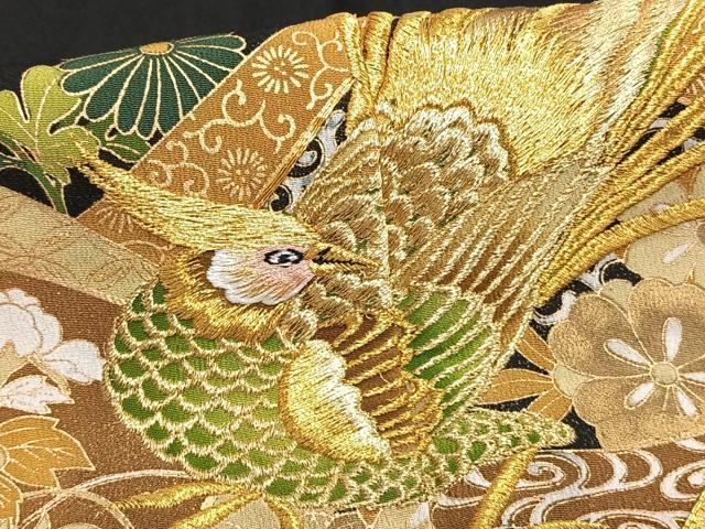 平和屋着物■豪華黒留袖　駒刺繍　吉祥花鳥文　金銀彩　正絹　逸品　CABB2586xi