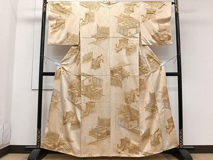 平和屋着物■上質な小紋　御所車文　暈し染め　金彩　正絹　逸品　CABB2623xi