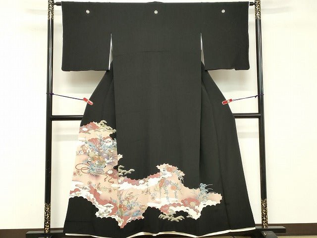 平和屋着物■豪華黒留袖 駒刺繍 飾花文 暈し染め 金彩 正絹 逸品 DABA5193cd