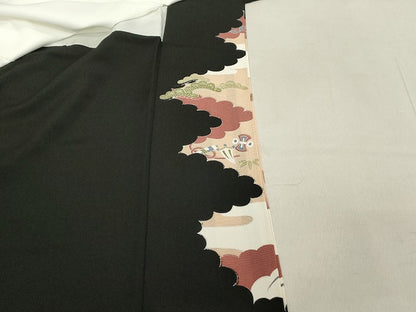平和屋着物■豪華黒留袖 駒刺繍 飾花文 暈し染め 金彩 正絹 逸品 DABA5193cd