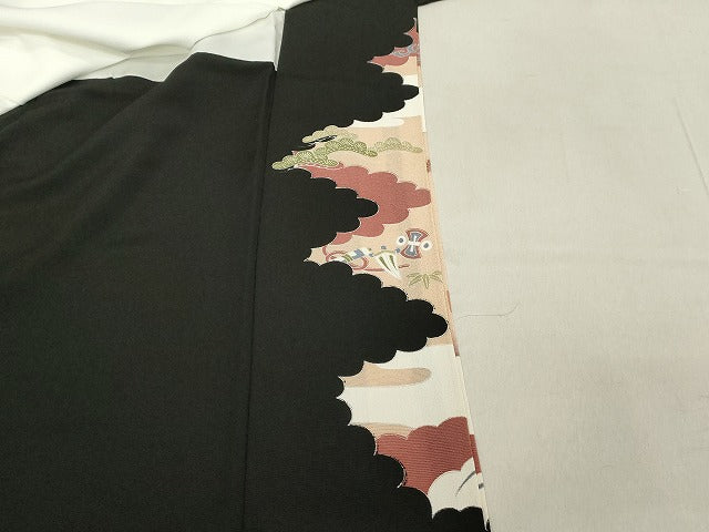 平和屋着物■豪華黒留袖 駒刺繍 飾花文 暈し染め 金彩 正絹 逸品 DABA5193cd