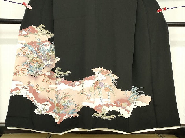 平和屋着物■豪華黒留袖 駒刺繍 飾花文 暈し染め 金彩 正絹 逸品 DABA5193cd