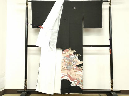 平和屋着物■豪華黒留袖 駒刺繍 飾花文 暈し染め 金彩 正絹 逸品 DABA5193cd