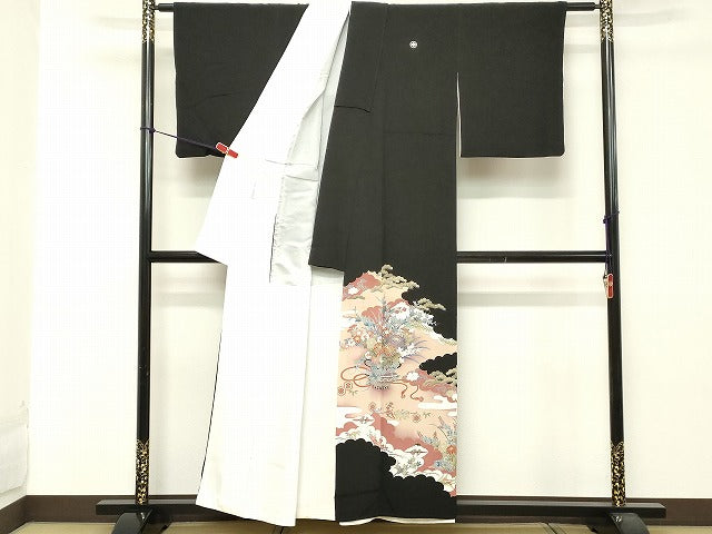 平和屋着物■豪華黒留袖 駒刺繍 飾花文 暈し染め 金彩 正絹 逸品 DABA5193cd