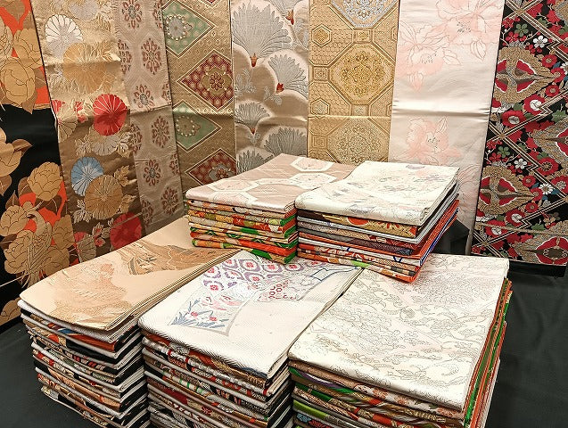 平和屋着物■袋帯 西陣 まとめて100点 向い鶴 鴛鴦 尾長鳥 向い鳥 人物 向い蝶 風景 更紗 正倉院 金銀糸 未使用品あり 全て正絹 mmm986