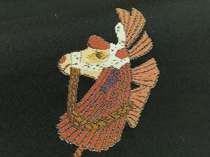 平和屋着物●極上　太鼓柄袋帯　唐織　十二支　干支　黒地　金糸　逸品　DZAB2855kh6