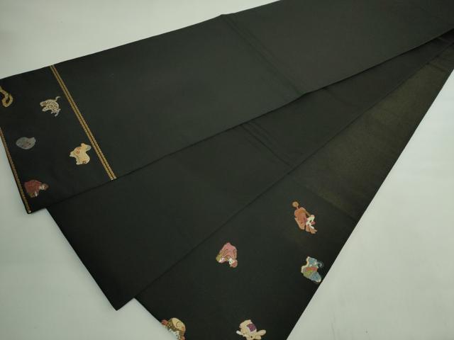 平和屋着物●極上　太鼓柄袋帯　唐織　十二支　干支　黒地　金糸　逸品　DZAB2855kh6