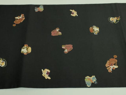 平和屋着物●極上　太鼓柄袋帯　唐織　十二支　干支　黒地　金糸　逸品　DZAB2855kh6