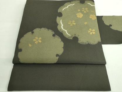 平和屋着物●極上　九寸名古屋帯　雪輪舞桜　色地　金彩　縮緬地　逸品　DZAB2864kh6