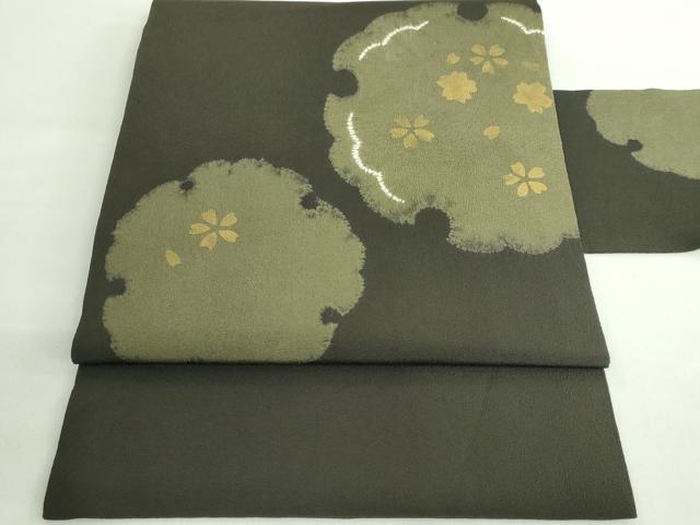 平和屋着物●極上　九寸名古屋帯　雪輪舞桜　色地　金彩　縮緬地　逸品　DZAB2864kh6