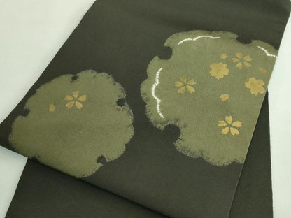 平和屋着物●極上　九寸名古屋帯　雪輪舞桜　色地　金彩　縮緬地　逸品　DZAB2864kh6