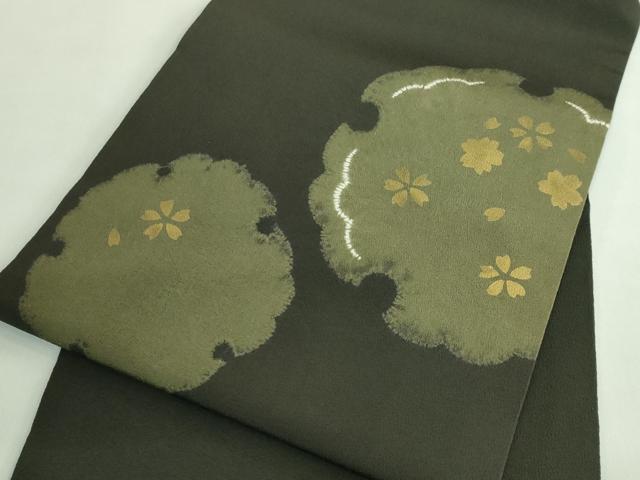 平和屋着物●極上　九寸名古屋帯　雪輪舞桜　色地　金彩　縮緬地　逸品　DZAB2864kh6