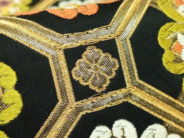 平和屋着物●極上　西陣　河合美術織物謹製　六通柄袋帯　唐織　蜀江花文　黒地　金糸　逸品　DZAB2937kh6