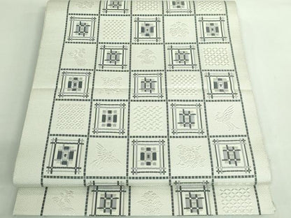 平和屋着物●極上　本場筑前博多織　八寸名古屋帯　市松文様　逸品　DZAB2920kh6