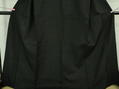 平和屋本店▽極上　本場結城紬　重要無形文化財　色無地　単衣　暗黒色　高島屋扱い　逸品　DZAA3876kh6