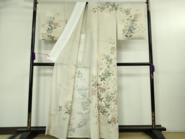 平和屋本店＊極上 夏物 訪問着 絽 更紗花文 砂色地 金彩 五泉 反端付き 逸品 DZAA4071kh6