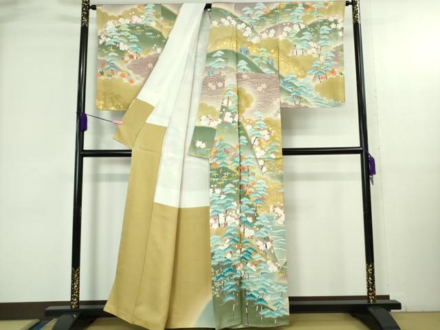 平和屋本店●極上　訪問着　友禅　風景松樹林文　暈し染め　金彩　逸品　未使用　DZAA4118kh6