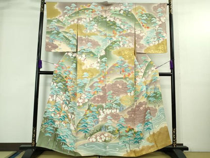 平和屋本店●極上　訪問着　友禅　風景松樹林文　暈し染め　金彩　逸品　未使用　DZAA4118kh6