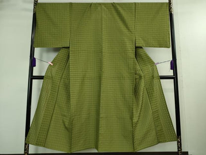 平和屋本店＊希少 夏物 男性 人間国宝 宮平初子 琉球古代織 首里花倉織 アンサンブル 絽織 着物:草色 羽織:亜麻色 色紙付 逸品 DZAA5054kh6