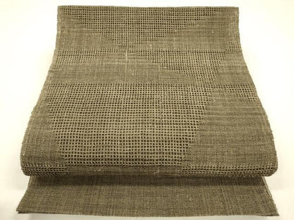 平和屋着物＊夏物　八寸名古屋帯　抽象文様　媚茶色　麻　逸品　DABA0484cm