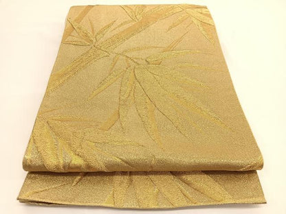 平和屋着物◎六通柄袋帯　笹竹文　金糸　正絹　逸品　BAAV9639hv