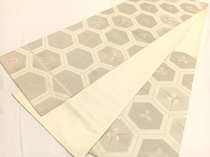 平和屋着物◎六通柄袋帯　唐織　九百白眉錦　亀甲文　銀糸　正絹　逸品　BAAV9654hv