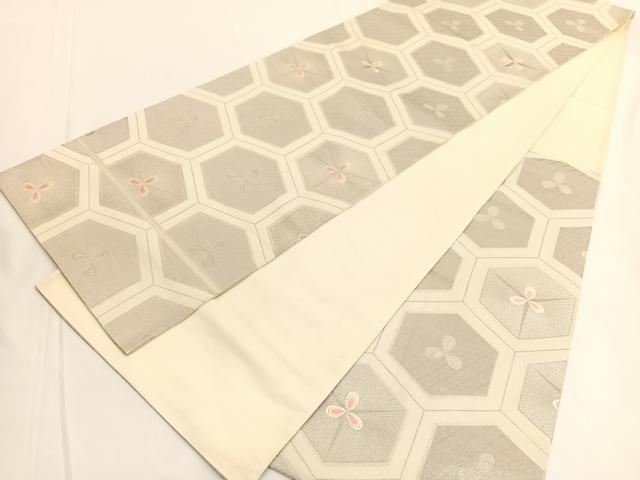 平和屋着物◎六通柄袋帯　唐織　九百白眉錦　亀甲文　銀糸　正絹　逸品　BAAV9654hv