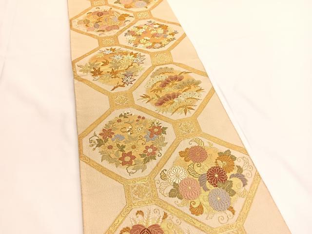 平和屋着物●六通柄袋帯　唐織　綴れ　蜀江花丸文　金糸　正絹　逸品　BAAV9638hv