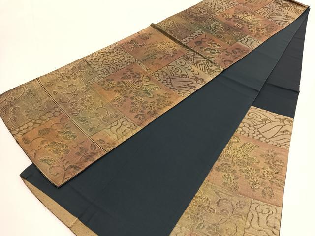 平和屋着物◎六通柄袋帯　ぶろんず　花喰い鳥　金糸　正絹　逸品　BAAV9872hv