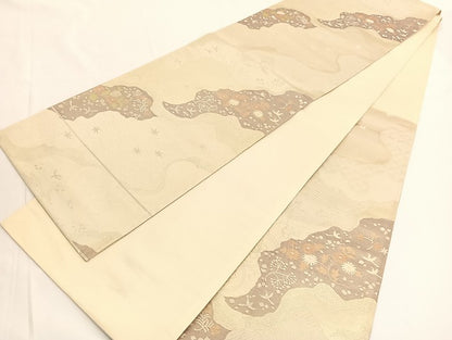 平和屋着物◎六通柄袋帯　道長花鳥文　銀糸　正絹　逸品　BAAV9632hv