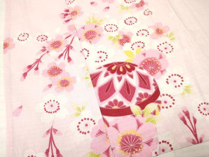 平和屋着物∴夏物 綿紅梅 浴衣 子供 女の子 ３歳 鞠 舞桜 暈し染め 綿 DAAY3491ma