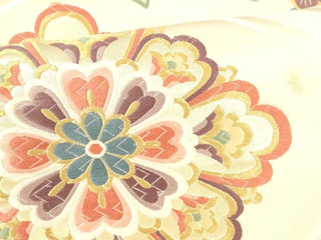 平和屋着物▼六通柄袋帯 唐織 草花文 金糸 正絹 逸品 DABA0532cm