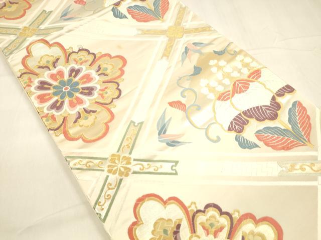 平和屋着物▼六通柄袋帯 唐織 草花文 金糸 正絹 逸品 DABA0532cm