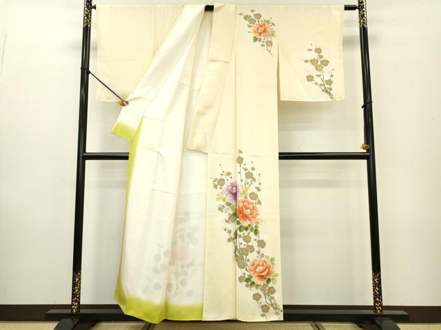 平和屋着物▼訪問着　手描き　枝花　暈し染　金彩　正絹　逸品　DAAZ6571fe