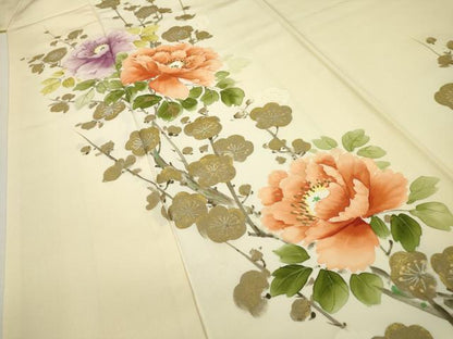 平和屋着物▼訪問着　手描き　枝花　暈し染　金彩　正絹　逸品　DAAZ6571fe