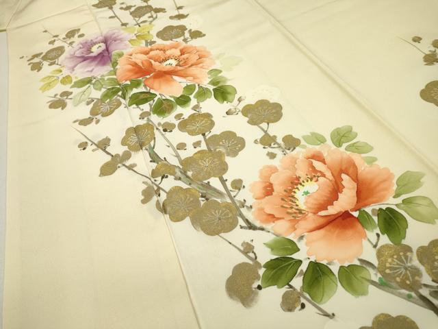 平和屋着物▼訪問着　手描き　枝花　暈し染　金彩　正絹　逸品　DAAZ6571fe