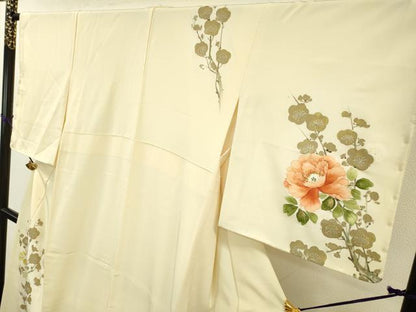 平和屋着物▼訪問着　手描き　枝花　暈し染　金彩　正絹　逸品　DAAZ6571fe