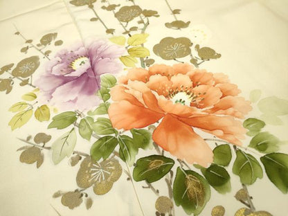 平和屋着物▼訪問着　手描き　枝花　暈し染　金彩　正絹　逸品　DAAZ6571fe
