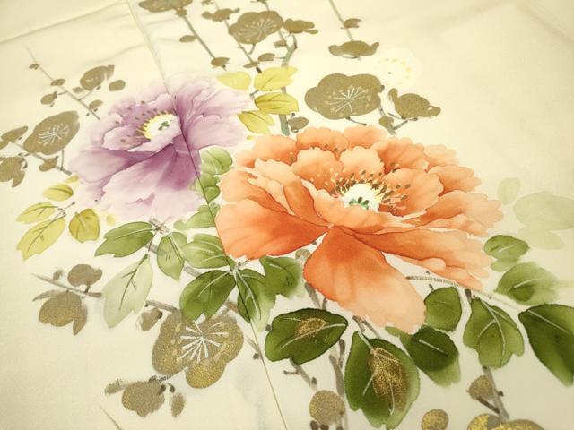 平和屋着物▼訪問着　手描き　枝花　暈し染　金彩　正絹　逸品　DAAZ6571fe