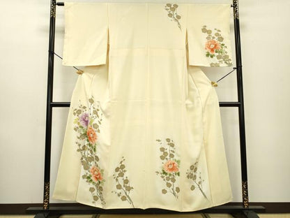 平和屋着物▼訪問着　手描き　枝花　暈し染　金彩　正絹　逸品　DAAZ6571fe