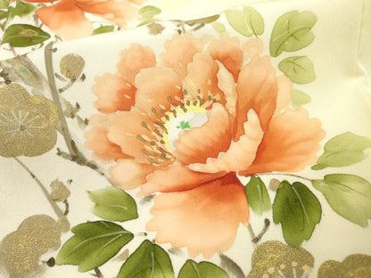 平和屋着物▼訪問着　手描き　枝花　暈し染　金彩　正絹　逸品　DAAZ6571fe