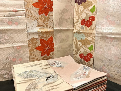 平和屋着物■夏物 袋帯 絽 紗 まとめて 50点 風景 菖蒲 花柄 竜田川文様 アンティーク 絽綴れ 金銀糸 など 未使用品あり 全て正絹 mmm992