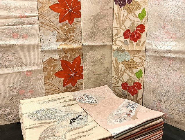 平和屋着物■夏物 袋帯 絽 紗 まとめて 50点 風景 菖蒲 花柄 竜田川文様 アンティーク 絽綴れ 金銀糸 など 未使用品あり 全て正絹 mmm992