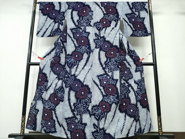 平和屋着物∴夏物 浴衣 有松鳴海絞り 枝椿 綿 逸品 CABB6409ng