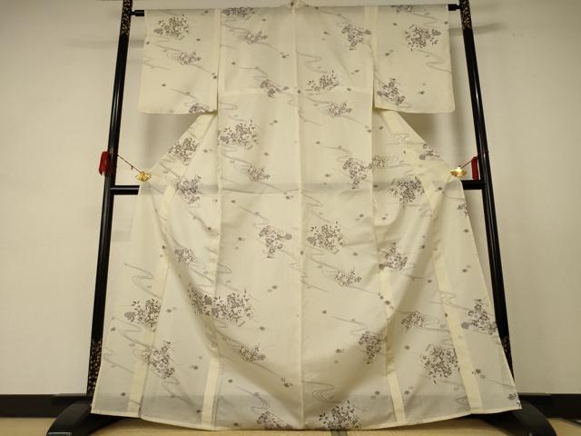 平和屋着物＊夏物 小紋 絽 流水花文 洗える着物 AABE4313jd