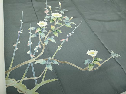 平和屋着物●訪問着　友禅　作家物　枝花文　正絹　逸品　DABA1536ps
