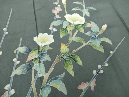 平和屋着物●訪問着　友禅　作家物　枝花文　正絹　逸品　DABA1536ps