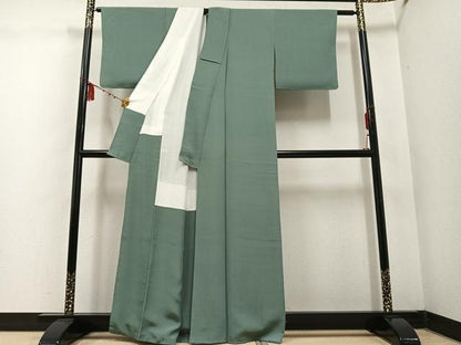 平和屋着物●上質な色無地 青白橡色 正絹 逸品 AABE3990ph