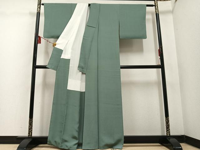 平和屋着物●上質な色無地 青白橡色 正絹 逸品 AABE3990ph