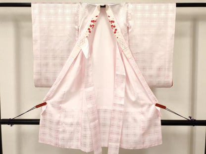 平和屋着物[]子供　女の子　長襦袢　袷　格子地紋　淡藤色　半衿刺繍　DABA3532ma